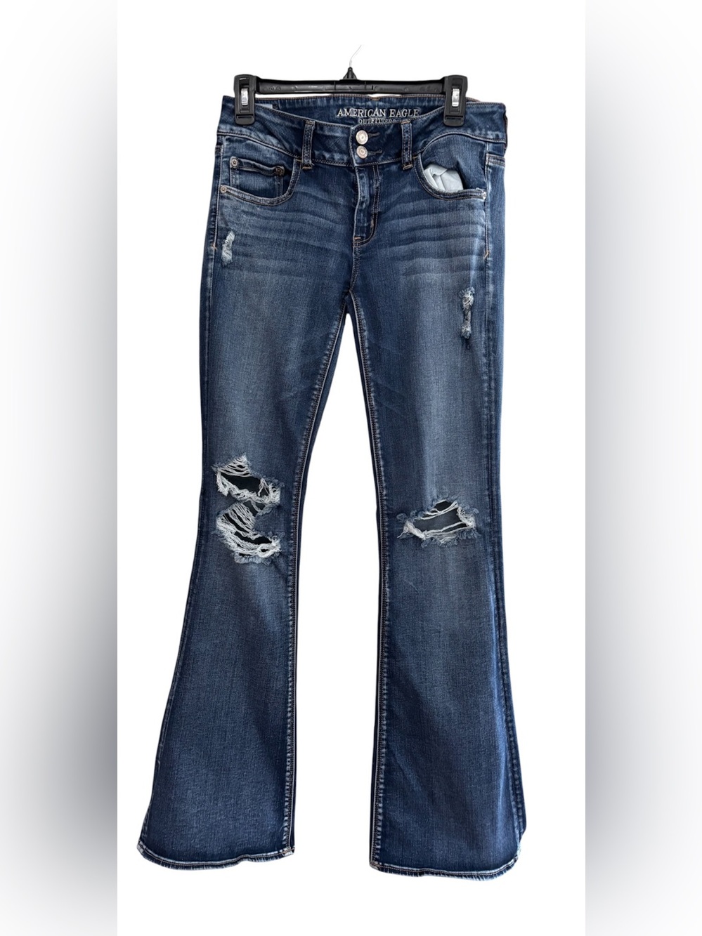 American Eagle Artist Flare Jeans Distressed Dark Wash Size 10 Long